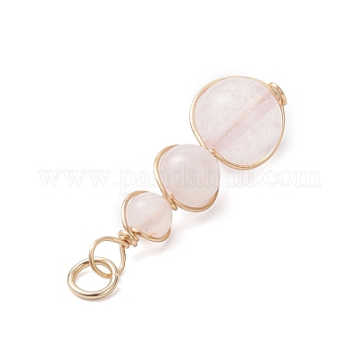 Подвески из натурального розового кварца с круглыми бусинами PALLOY-JF04700-01-1