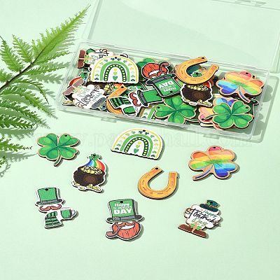 32 шт. 8 стиля подвески из дерева с принтом на тему Дня Святого Патрика WOOD-FS0001-43-1