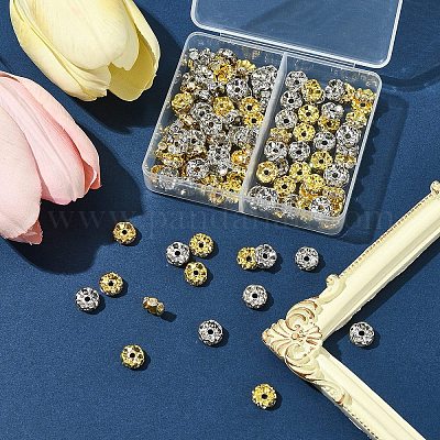 120 шт. 2-х цветные латунные бусины-разделители со стразами RB-FS0001-06-1