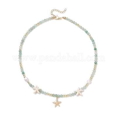 Ожерелья с подвесками в виде морских звезд из натурального окрашенного агата NJEW-JN05496-02-1