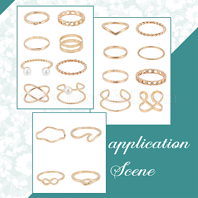 2 комплект из 2-х видов пластиковых колец-манжет с имитацией жемчуга RJEW-AN0001-07-1