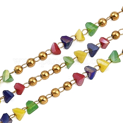 Цепочки из нержавеющей стали 304 ручной работы с бусинами CHS-P022-02G-04-1