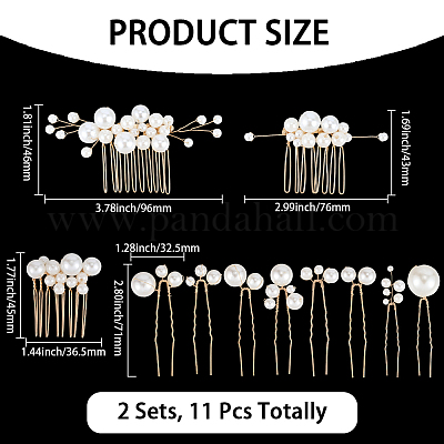 Наборы гребней для волос из медной проволоки и искусственного жемчуга из АБС-пластика для женщин и девочек&nbsp;OHAR-CY0001-20-1