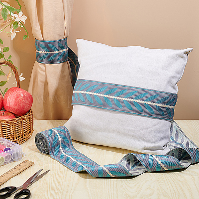 Полиэфирная жаккардовая лента в виде листьев OCOR-WH0097-08B-1