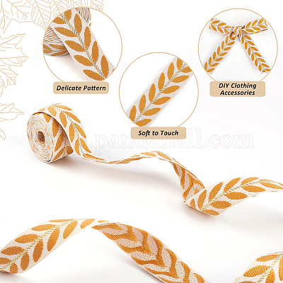 3 ярд полиэстеровых жаккардовых лент с листочками SRIB-WH20020-020B-1