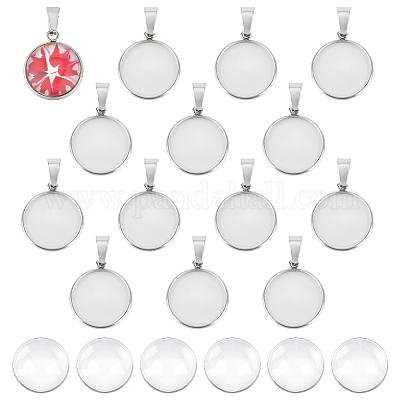 30 Supports Pendentifs Cabochons Ovales Acier Inoxydable - Pour Création Bijoux DIY - Plateau 25x18 Mm Avec Cabochons Verre