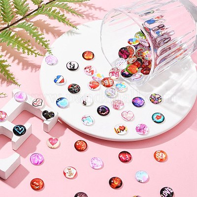 Стеклянные кабошоны с плоской задней стороной на тему Дня святого Валентина GGLA-N005-12mm-02-1