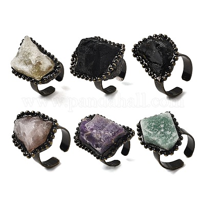 Открытые кольца-манжеты с натуральными драгоценными камнями неправильной формы G-A278-03AB-1