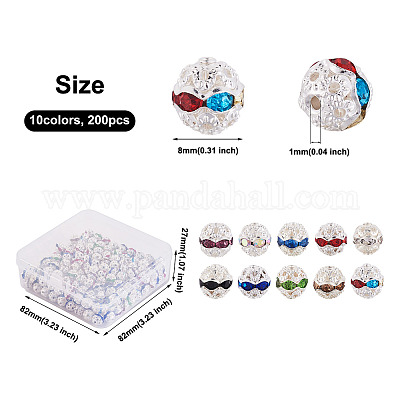 200 шт. 10-х цветные бусины из сплава со стразами FIND-CW0001-09-1