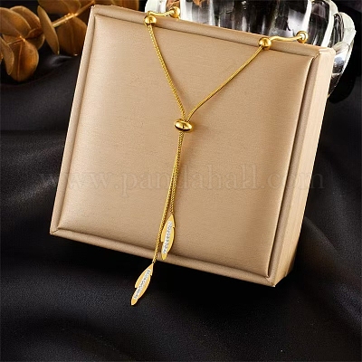 Женские лариаты из нержавеющей стали с микропаве из прозрачных кубических цирконий OM9409-1