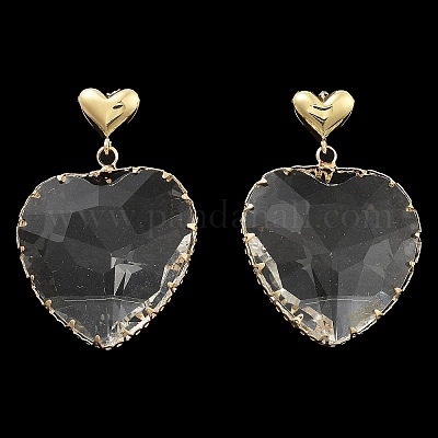 Серьги-гвоздики со стеклянным сердцем EJEW-Q800-17A-KCG-1