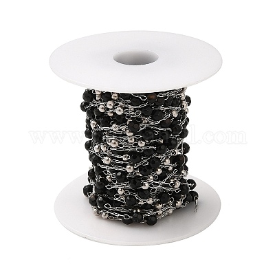 Круглые цепочки из натурального окрашенного и нагретого черного агата CHS-B004-08P-1