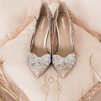 2 шт. железных украшений для обуви со стразами в виде банта AJEW-MA0001-03-1