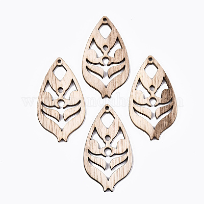 Необработанные полые деревянные большие подвески WOOD-N006-96-1