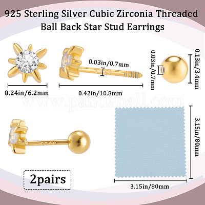 2 пара 925 серег-цветка из стерлингового серебра с микропаве из прозрачных кубических цирконий в форме хряща EJEW-BBC0001-57G-1