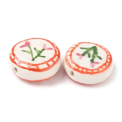 Цветочная тема фарфоровые бусины ручной работы LAMP-D303-06C-01-1