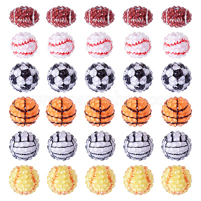 30 шт. 6 вида бусин из смоляных страз в спортивном стиле RESI-TA0003-97-1