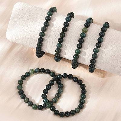 Браслеты из натурального мха агата с бисером X-B072-5-1