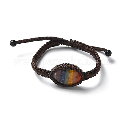 Регулируемые овальные браслеты из плетеных бусин из натуральных драгоценных камней чакра BJEW-H626-02-06-1