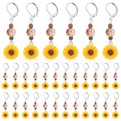 30 шт. маркер для стежков из смолы в виде подсолнуха со стеклянной бусиной AJEW-PH0003-80-1