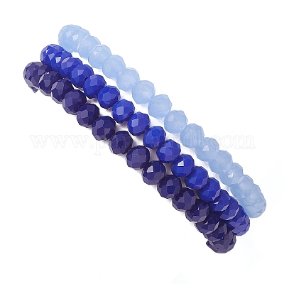 3 шт. браслеты-рондели из граненых бусин-подделок из непрозрачного стекла и искусственного нефрита для женщин BJEW-JB12563-02-1