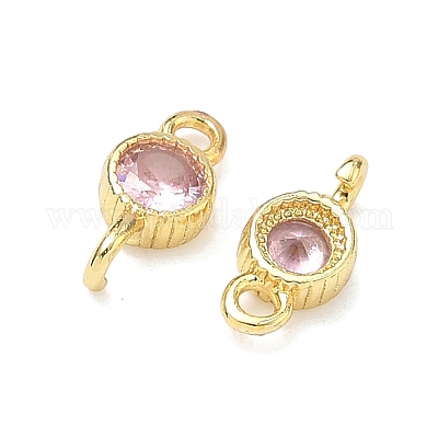 Латунные подвески-коннекторы с плоскими круглыми фианитами&nbsp;KK-P348-11G-1