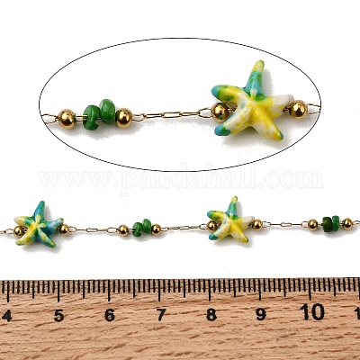 Цепи ручной работы из нержавеющей стали 304 с синтетическим бирюзовым узором в виде морской звезды CHS-L032-13G-04-1