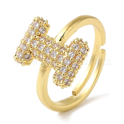 Стойка покрытие буква латунь микро паве прозрачный кубический цирконий регулируемые кольца для женщин KK-S391-03G-I-1