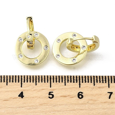 Плоские круглые серьги-кольца из латуни с микропаве из кубического циркония EJEW-U061-02G-02-1
