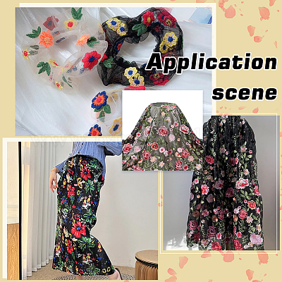 1 ярд полиэфирной ткани с цветочным узором и вышивкой AJEW-WH0314-473B-1