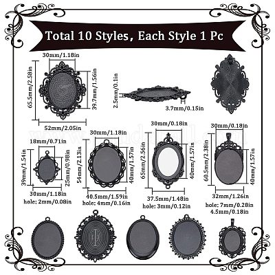 10 шт. 10 стиля овальных подвесок из сплава с кабошонами FIND-SC0009-96-1
