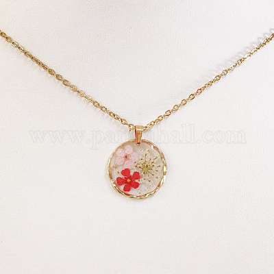 Ожерелья с плоским круглым кулоном из сплава и пластика с внутренним цветком FS-WG8915D-02-1