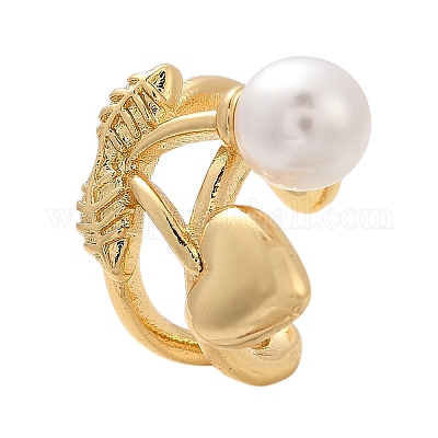 Серьги-манжеты из латуни и пластика с имитацией жемчуга EJEW-Q036-01G-1