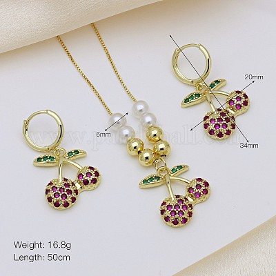 Комплекты из латунных подвесок и серег-колец с микропаве из кубического циркония FS-WGB514D-01-1