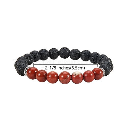 3pcs 3 Colors Dyed Natural Agate Beads Stretch Bracelets, with Synthetic Lava Rock Beads, Alloy Beads and Velvet Bag, Round, Mixed