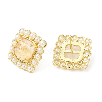 14k Yellow Gold Natural Diamond Square Stud Earrings