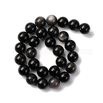 Натуральный серебристый блеск нитей обсидиана G-F808-C01-14mm-1