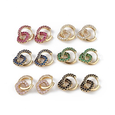 Кубический цирконий полые квадратные серьги-кольца с подвесками EJEW-L234-089G-1