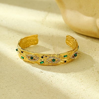 Браслеты-манжеты из натурального малахита из нержавеющей стали 304 BJEW-U009-01G-01-1