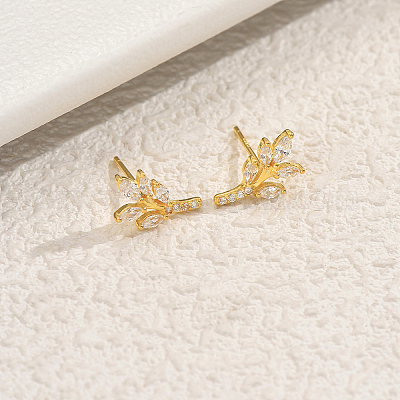 Серьги-гвоздики в форме листа из серебра с цирконием Simple Style S925 для женщин RF2052-1