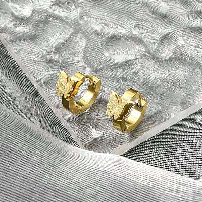 Серьги-кольца в форме бабочек из нержавеющей стали 201 с вакуумным покрытием EJEW-Q002-04G-1