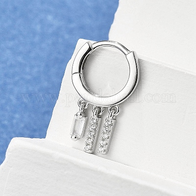 Прямоугольник s925 серьги-кольца из стерлингового серебра с микропаве из прозрачных кубических цирконий для женщин EJEW-K307-02P-1