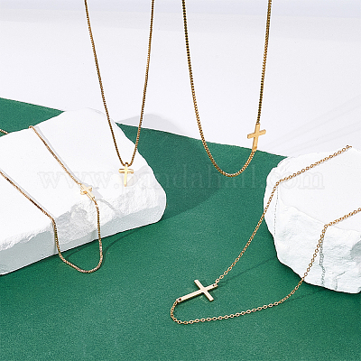 4 шт. 4 стиля латунных и 304 нержавеющих стальных цепочек с боковым перекрещиванием для женщин NJEW-UN0001-67-1