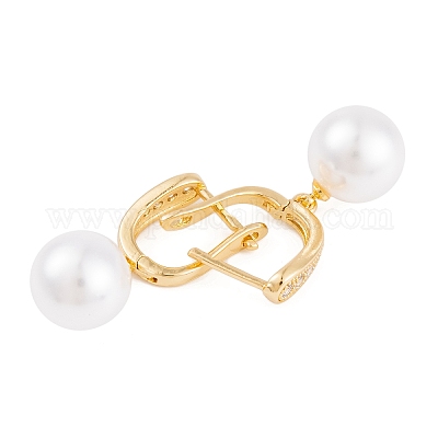 Серьги из латуни с прозрачным фианитом из АБС-пластика с жемчугом EJEW-S219-15G-07-1