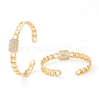 Латунь микро проложить кубического циркония манжеты браслеты BJEW-Z001-01C-1