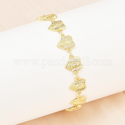 Браслеты-цепочки из латуни с микропаве из прозрачных кубических цирконий на тему Девы Марии для женщин BJEW-A090-08C-G-1