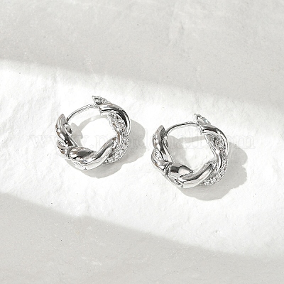 Серьги-кольца из латуни с прозрачным фианитом EJEW-Q014-29P-1