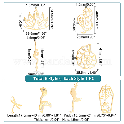 Wholesale UNICRAFTALE 8Pcs 8 Style Animals Charms 201 Stainless Steel  Pendants Golden Peacock Charms Snake Pendants Real 18K Gold Plated Filigree  Pendants Etched Metal Pendants for DIY Jewelry Making 