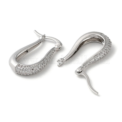 Серьги-кольца из латуни с кубическим цирконием в форме слезы EJEW-K247-14P-1