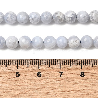 天然石ブルーレースアゲートビーズ連売り ラウンド 6~7mm 穴：0.8mm 約